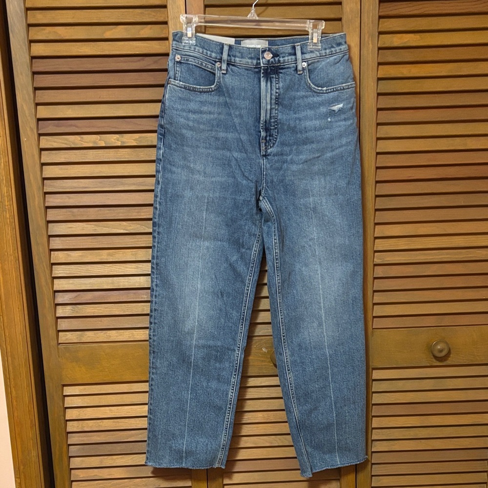 Everlane High-Rise Straight Jeans in Medium Blue Denim